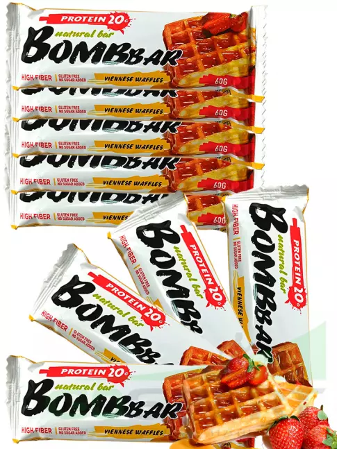 Протеиновый батончик BombBar Protein Bar 9 x 60 г, Венские вафли Протеиновый батончик BombBar Protein Bar 9 x 60 г, Венские вафли