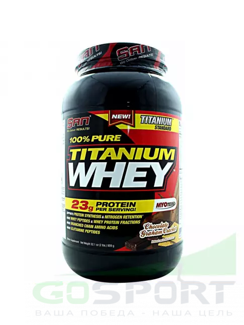 Сывороточный протеин SAN 100% Pure Titanium Whey 909 г, Шоколадный крекер Сывороточный протеин SAN 100% Pure Titanium Whey 909 г, Шоколадный крекер