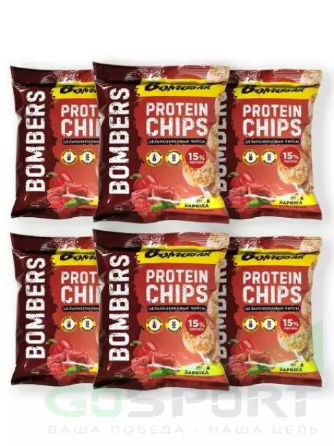 Чипсы BombBar Protein Chips 6 x 50 г, Бекон с паприкой Чипсы BombBar Protein Chips 6 x 50 г, Бекон с паприкой