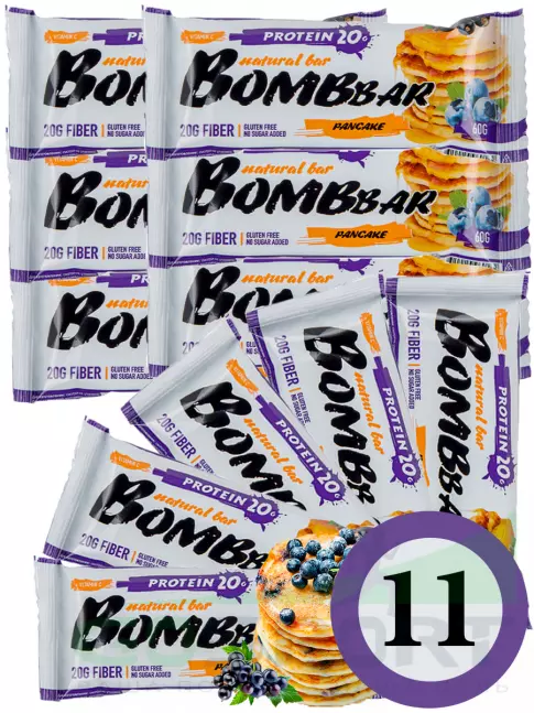 Протеиновый батончик BombBar Protein Bar 11 x 60 г, Смородиново-черничный панкейк Протеиновый батончик BombBar Protein Bar 11 x 60 г, Смородиново-черничный панкейк