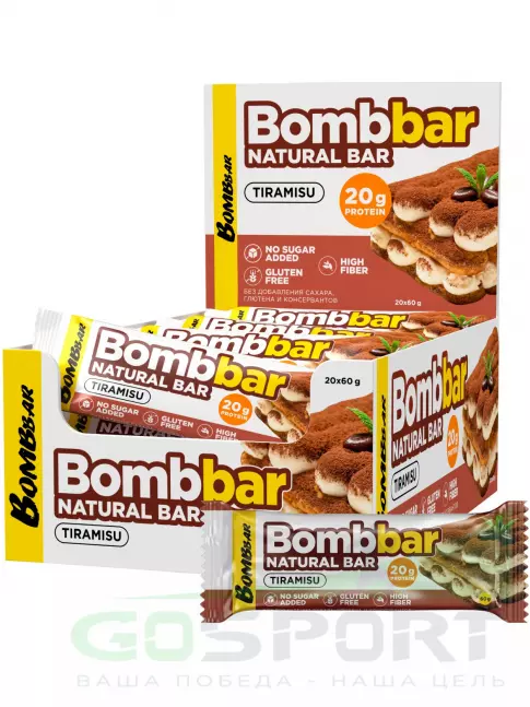 Протеиновый батончик BombBar Протеиновый батончик Natural Bar 20 x 60 г, Тирамису Протеиновый батончик BombBar Протеиновый батончик Natural Bar 20 x 60 г, Тирамису