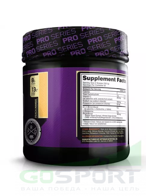 BCAA Optimum Nutrition PRO BCAA 2:1:1 390 г, Персик - Манго BCAA Optimum Nutrition PRO BCAA 2:1:1 390 г, Персик - Манго