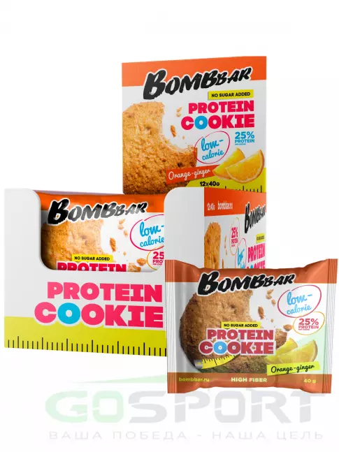 Протеиновый батончик BombBar Protein cookie 12 х 40 г, Апельсин - Имбирь