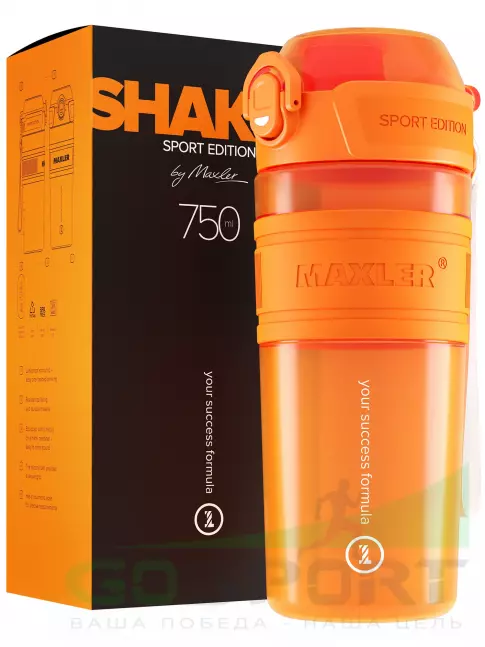 Шейкер 700 мл MAXLER Shaker Bottle Sport Edition 750 мл, Оранжевый Шейкер 700 мл MAXLER Shaker Bottle Sport Edition 750 мл, Оранжевый