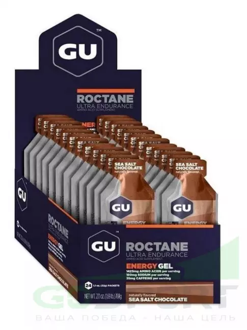 Гель питьевой GU Energy Labs GU ROCTANE Energy Gel 35mg caffeine 24 x 32 г, Шоколад-Морская соль