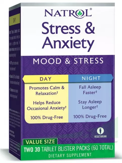 Здоровый сон Natrol Stress & Anxiety Day & Nite 60 таблеток Здоровый сон Natrol Stress & Anxiety Day & Nite 60 таблеток