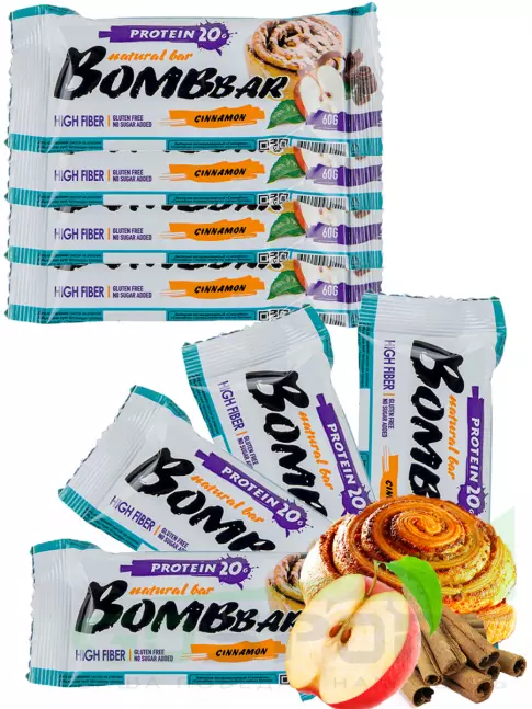 Протеиновый батончик BombBar Протеиновый батончик Natural Bar 8 x 60 г, Яблоко - Корица Протеиновый батончик BombBar Протеиновый батончик Natural Bar 8 x 60 г, Яблоко - Корица