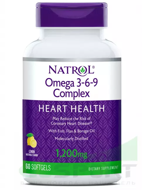 Омега-3 Natrol Omega 3-6-9 Complex 1200 mg 60 гелевых капсул, Лимон Омега-3 Natrol Omega 3-6-9 Complex 1200 mg 60 гелевых капсул, Лимон