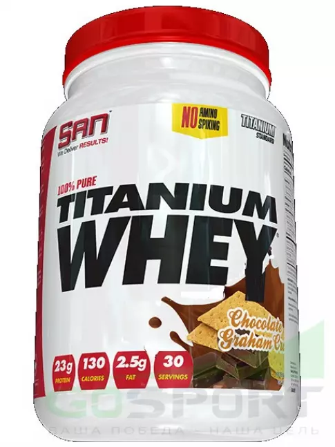 Сывороточный протеин SAN 100% Pure Titanium Whey 909 г, Шоколадный крекер Сывороточный протеин SAN 100% Pure Titanium Whey 909 г, Шоколадный крекер