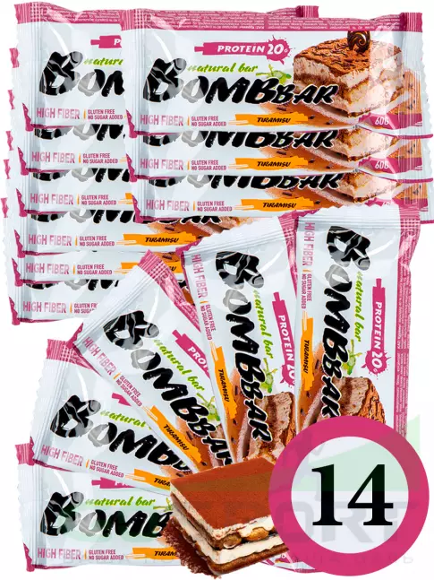 Протеиновый батончик BombBar Protein Bar 14 x 60 г, Тирамису Протеиновый батончик BombBar Protein Bar 14 x 60 г, Тирамису
