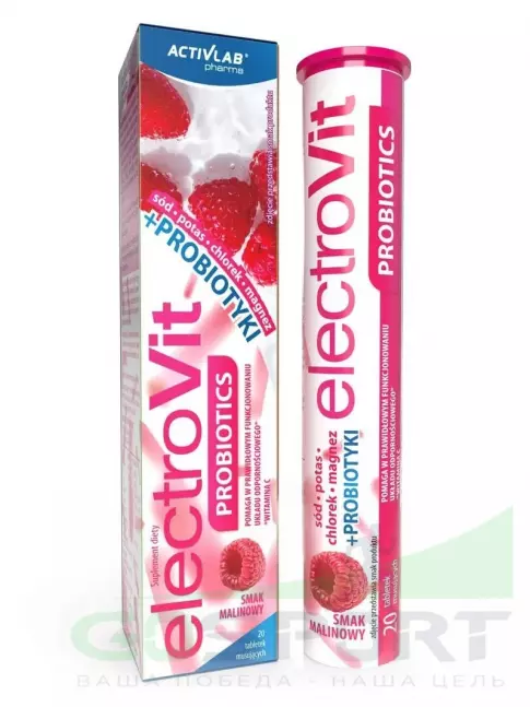 Электролиты в шипучках ActivLab ElectroVit Probiotics 20 шипучих таблеток, Малина Электролиты в шипучках ActivLab ElectroVit Probiotics 20 шипучих таблеток, Малина