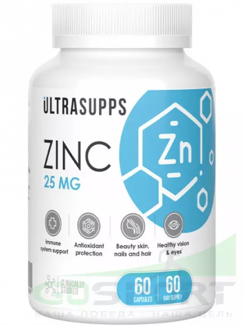 Цинк UltraSupps Zinc 25 mg 60 капсул