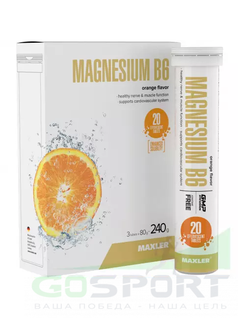 Магний MAXLER Magnesium B6 3 x 20 шипучих таблеток, Апельсин