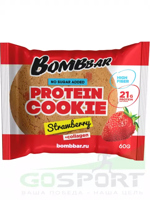 Протеиновый батончик BombBar Protein cookie 60 г, Клубника Протеиновый батончик BombBar Protein cookie 60 г, Клубника