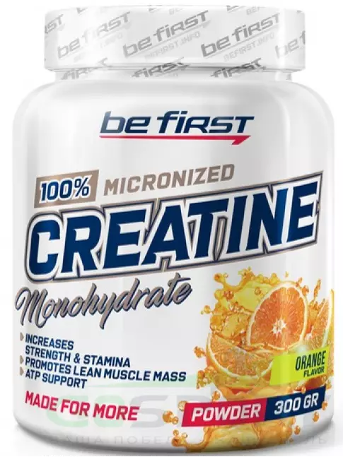 Микронизированный креатин Be First Creatine Micronized Powder (креатин моногидрат) 300 г, Апельсин Микронизированный креатин Be First Creatine Micronized Powder (креатин моногидрат) 300 г, Апельсин
