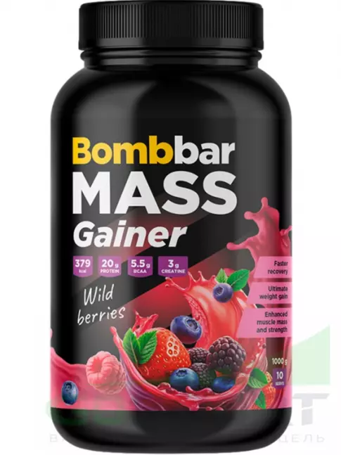 Гейнер BombBar Mass Gainer 1000 г, Лесные ягоды Гейнер BombBar Mass Gainer 1000 г, Лесные ягоды