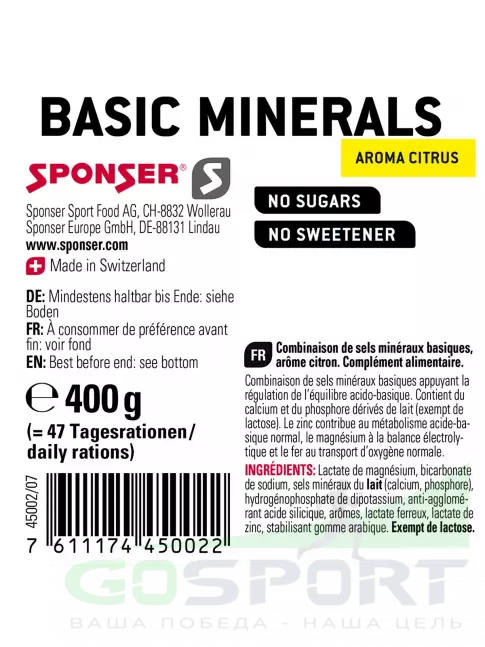 Основные минералы SPONSER BASIC MINERALS (ОСНОВНЫЕ МИНЕРАЛЫ) 400 г, Цитрус Основные минералы SPONSER BASIC MINERALS (ОСНОВНЫЕ МИНЕРАЛЫ) 400 г, Цитрус