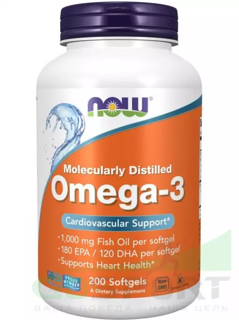 Омега-3 NOW Foods Omega-3 Fish Oil 1000 mg 2 х 200 гелевых капсул Омега-3 NOW Foods Omega-3 Fish Oil 1000 mg 2 х 200 гелевых капсул
