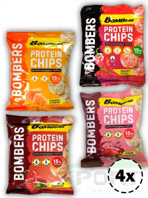 Чипсы BombBar Protein Chips 4 x 50 г, Микс Чипсы BombBar Protein Chips 4 x 50 г, Микс