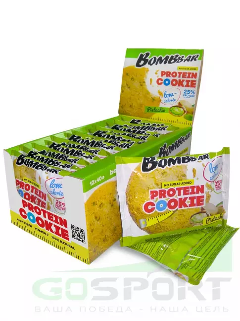 Протеиновый батончик BombBar Protein cookie 12 х 40 г, Фисташка Протеиновый батончик BombBar Protein cookie 12 х 40 г, Фисташка