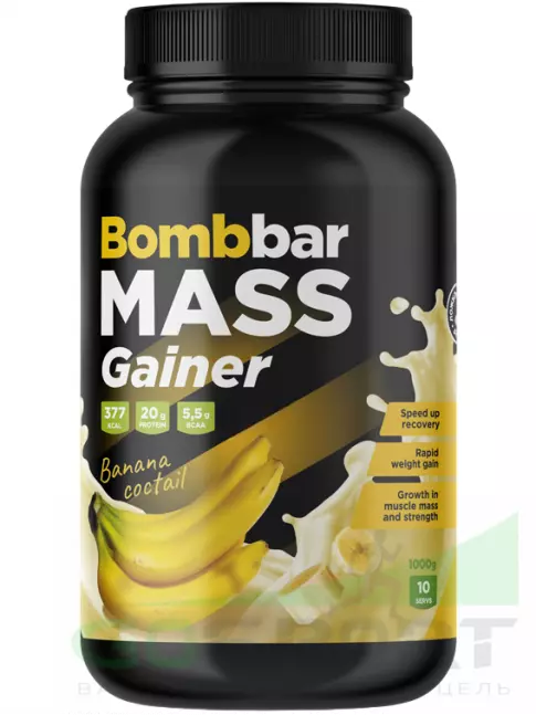 Гейнер BombBar Mass Gainer 1000 г, Банановый коктейль Гейнер BombBar Mass Gainer 1000 г, Банановый коктейль
