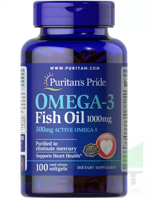 Омега-3 Puritan's Pride Omega-3 300 mg Fish Oil 100 гелевых капсул