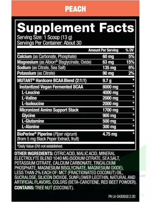 BCAA Mutant HARDCORE BCAA 390 г, Персик