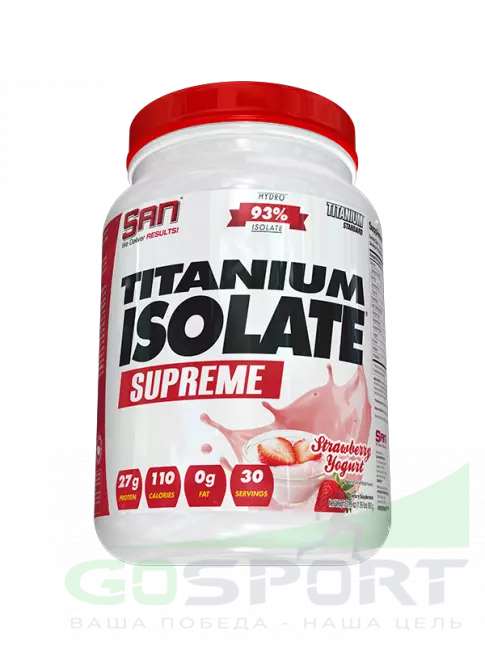 Изолят протеина SAN Titanium Isolate Supreme 900 г, Клубника йогурт Изолят протеина SAN Titanium Isolate Supreme 900 г, Клубника йогурт