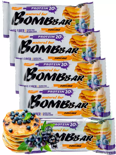 Протеиновый батончик BombBar Протеиновый батончик Natural Bar 5 x 60 г, Смородиново-черничный панкейк Протеиновый батончик BombBar Протеиновый батончик Natural Bar 5 x 60 г, Смородиново-черничный панкейк