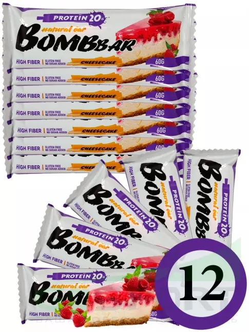 Протеиновый батончик BombBar Protein Bar 12 x 60 г, Малиновый чизкейк Протеиновый батончик BombBar Protein Bar 12 x 60 г, Малиновый чизкейк