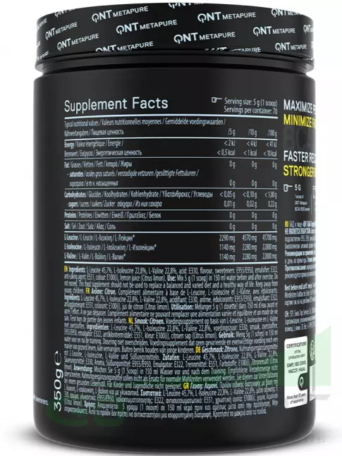 BCAA QNT BCAA 8500 Powder 2:1:1 350 г, Лимон BCAA QNT BCAA 8500 Powder 2:1:1 350 г, Лимон