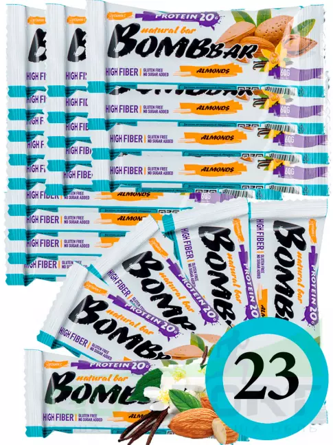 Протеиновый батончик BombBar Protein Bar 23 x 60 г, Миндаль-ваниль