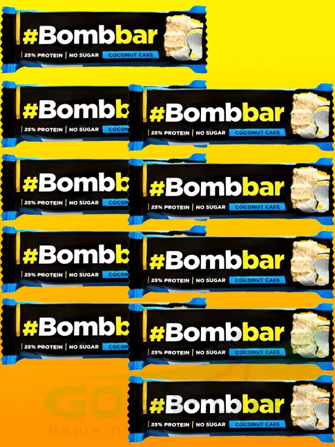 Протеиновый батончик BombBar Батончики в шоколаде без сахара 11 x 40 г, Кокосовый торт Протеиновый батончик BombBar Батончики в шоколаде без сахара 11 x 40 г, Кокосовый торт
