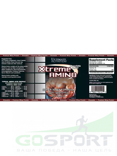 Аминокислоты Ultimate Nutrition Xtreme Amino Super 330 жевательных таблеток, Шоколад Аминокислоты Ultimate Nutrition Xtreme Amino Super 330 жевательных таблеток, Шоколад