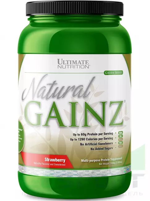 Гейнер Ultimate Nutrition Natural Gainz Whey Protein Powder 1666 г, Клубника Гейнер Ultimate Nutrition Natural Gainz Whey Protein Powder 1666 г, Клубника