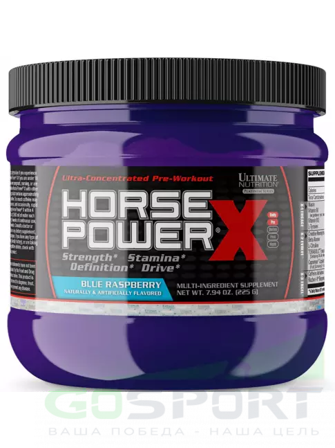 Предтреник в порошке Ultimate Nutrition HORSE POWER X 225 г, Голубая малина Предтреник в порошке Ultimate Nutrition HORSE POWER X 225 г, Голубая малина