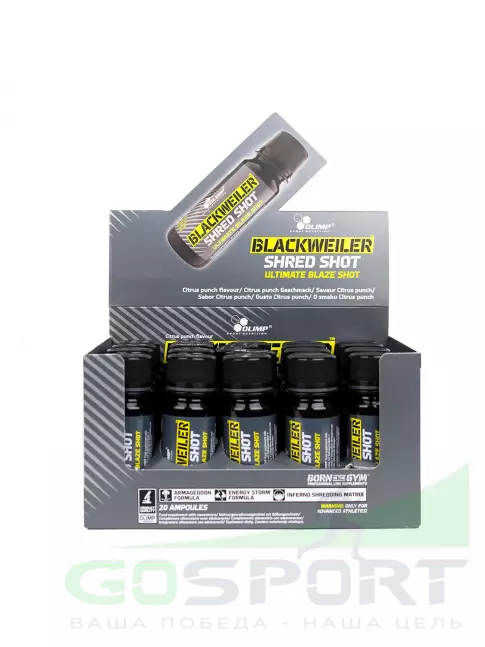 Предтреник жидкий OLIMP BlackWeiler Shred Shot 60 мл x 20 шотов, Цитрус Предтреник жидкий OLIMP BlackWeiler Shred Shot 60 мл x 20 шотов, Цитрус