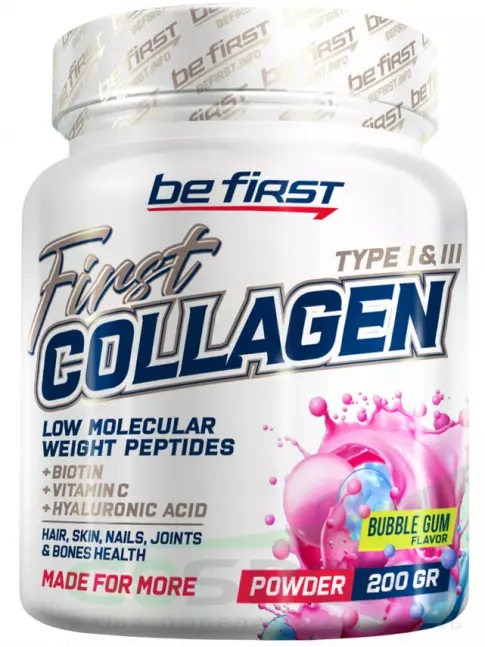 Коллаген гидролизованный Be First First Collagen 6600 mg + biotin + hyaluronic acid + vitamin C 200 г, Бабл Гам