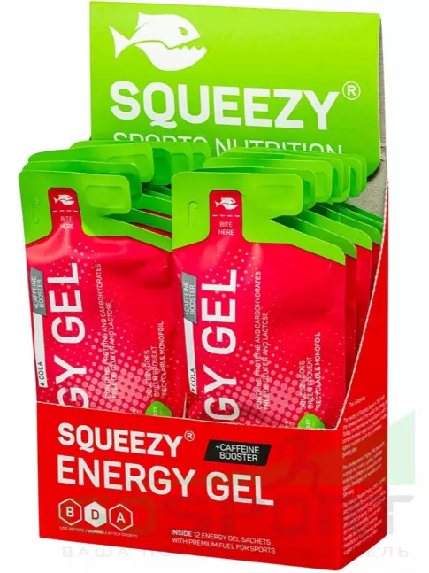 Гель питьевой SQUEEZY ENERGY SUPER GEL 33 mg caffeine 33 г x 12 саше, Кола Гель питьевой SQUEEZY ENERGY SUPER GEL 33 mg caffeine 33 г x 12 саше, Кола