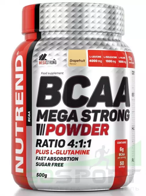 BCAA 4:1:1 NUTREND BCAA MEGA STRONG 4:1:1 500 г, Грейпфрут BCAA 4:1:1 NUTREND BCAA MEGA STRONG 4:1:1 500 г, Грейпфрут