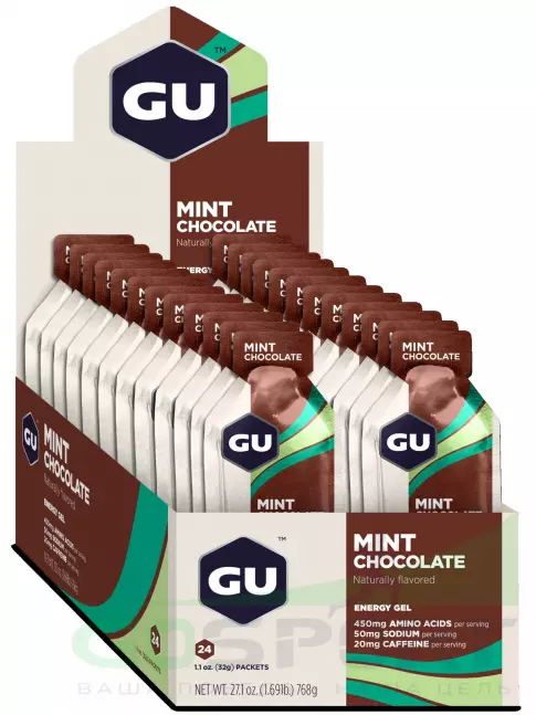 Гель питьевой GU Energy Labs Energy Gel 20 mg caffeine 24 x 32 г, Мятный шоколад Гель питьевой GU Energy Labs Energy Gel 20 mg caffeine 24 x 32 г, Мятный шоколад