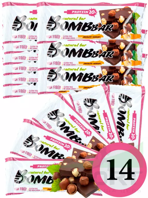 Протеиновый батончик BombBar Protein Bar 14 x 60 г, Шоколад - Фундук Протеиновый батончик BombBar Protein Bar 14 x 60 г, Шоколад - Фундук