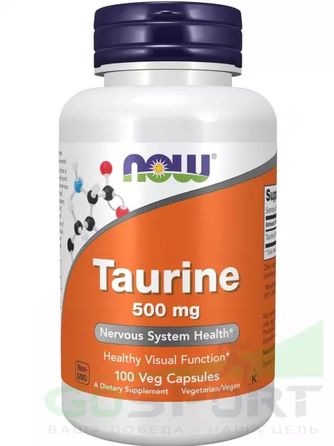 Таурин NOW Foods Taurine 500 mg 100 веган капсул