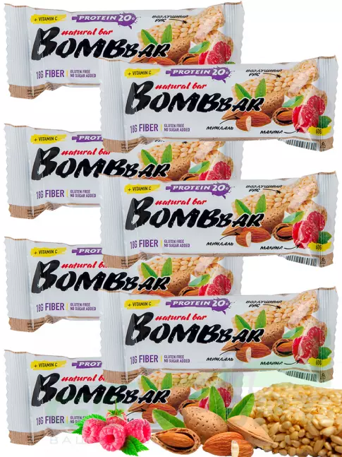 Протеиновый батончик BombBar Protein Bar 7 x 60 г, Рисовый Протеиновый батончик BombBar Protein Bar 7 x 60 г, Рисовый