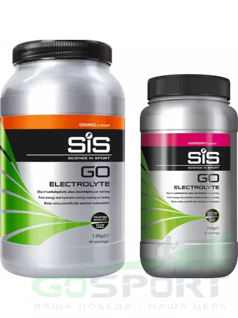 Изотоник SCIENCE IN SPORT (SiS) GO Electrolyte Powder 1x500 г, 1x1600 г, Апельсин, Малина Изотоник SCIENCE IN SPORT (SiS) GO Electrolyte Powder 1x500 г, 1x1600 г, Апельсин, Малина