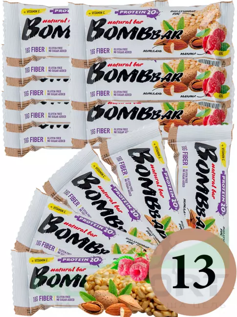 Протеиновый батончик BombBar Protein Bar 13 x 60 г, Рисовый Протеиновый батончик BombBar Protein Bar 13 x 60 г, Рисовый