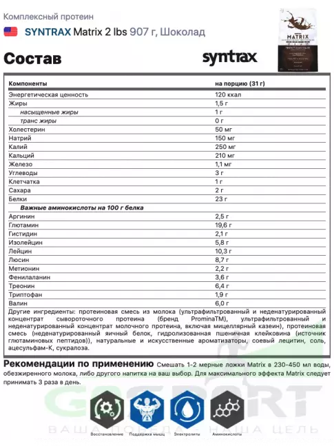 Комплексный протеин SYNTRAX Matrix 2 lbs 907 г + шейкер, Шоколад Комплексный протеин SYNTRAX Matrix 2 lbs 907 г + шейкер, Шоколад