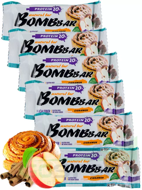 Протеиновый батончик BombBar Protein Bar 6 x 60 г, Яблоко - Корица Протеиновый батончик BombBar Protein Bar 6 x 60 г, Яблоко - Корица