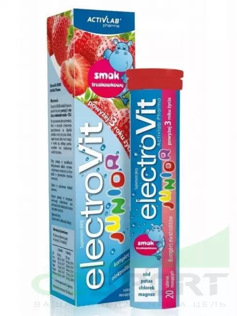 Электролиты в шипучках ActivLab ElectroVit Junior 20 шипучих таблеток, Клубника Электролиты в шипучках ActivLab ElectroVit Junior 20 шипучих таблеток, Клубника