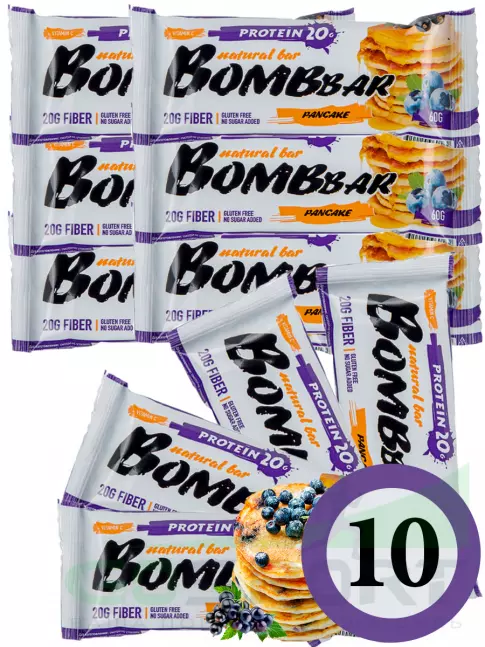 Протеиновый батончик BombBar Протеиновый батончик Natural Bar 10 x 60 г, Смородиново-черничный панкейк Протеиновый батончик BombBar Протеиновый батончик Natural Bar 10 x 60 г, Смородиново-черничный панкейк